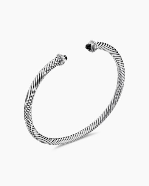 Womens Classic Cable Bracelet in Sterling Silver with Diamonds, 4mm