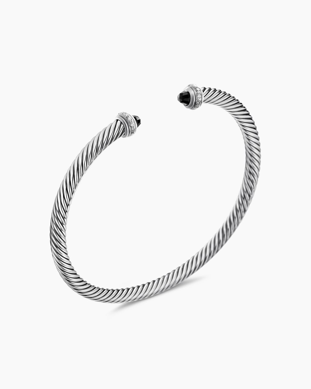 Womens Classic Cable Bracelet in Sterling Silver with Diamonds, 4mm