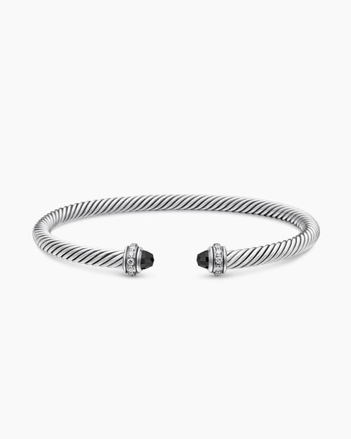 Womens Classic Cable Bracelet in Sterling Silver with Diamonds, 4mm