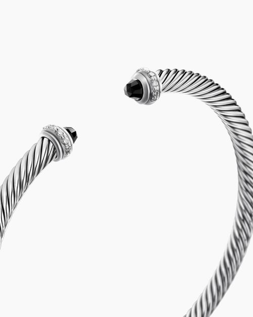 Womens Classic Cable Bracelet in Sterling Silver with Diamonds, 4mm