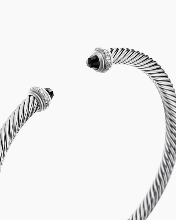 Classic Cable Bracelet in Sterling Silver with Diamonds, 4mm
