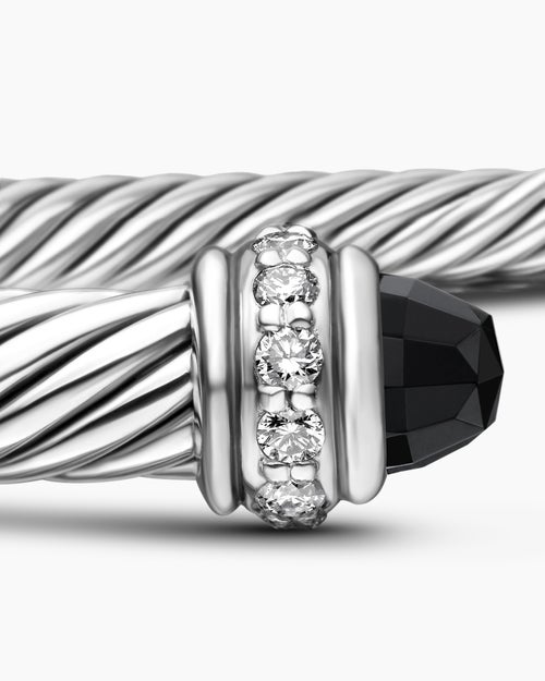Womens Classic Cable Bracelet in Sterling Silver with Diamonds, 4mm