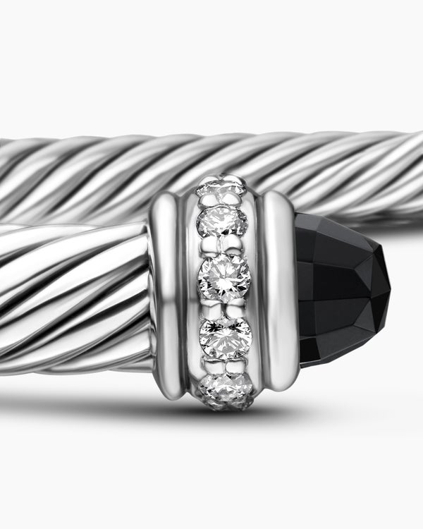 Classic Cable Bracelet in Sterling Silver with Diamonds, 4mm