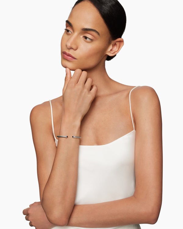 Classic Cable Bracelet in Sterling Silver with Morganite and Diamonds, 4mm