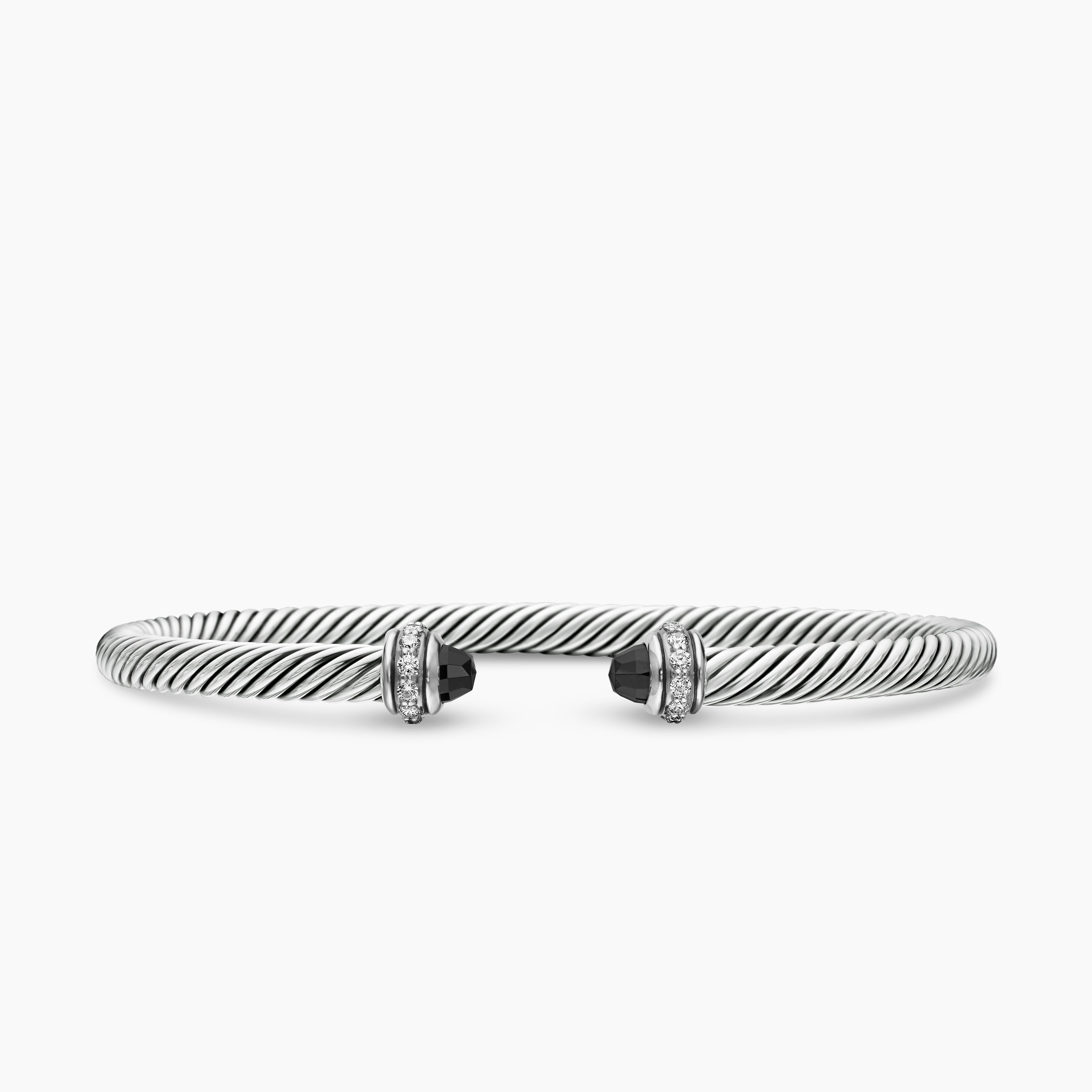 Womens Classic Cable Bracelet in Sterling Silver with Diamonds, 4mm