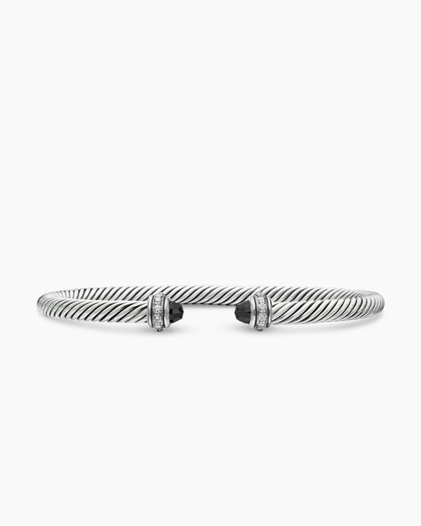 Classic Cable Bracelet in Sterling Silver with Diamonds, 4mm