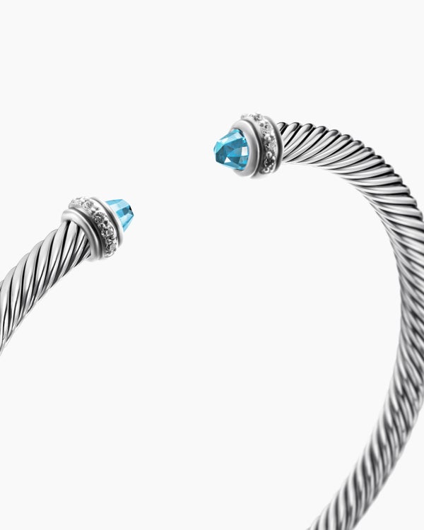 Classic Cable Bracelet in Sterling Silver with Diamonds, 4mm