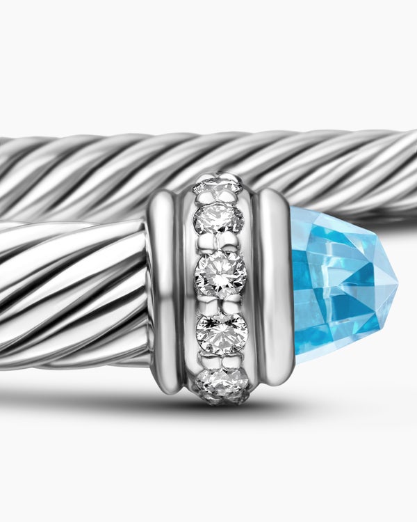 Classic Cable Bracelet in Sterling Silver with Diamonds, 4mm