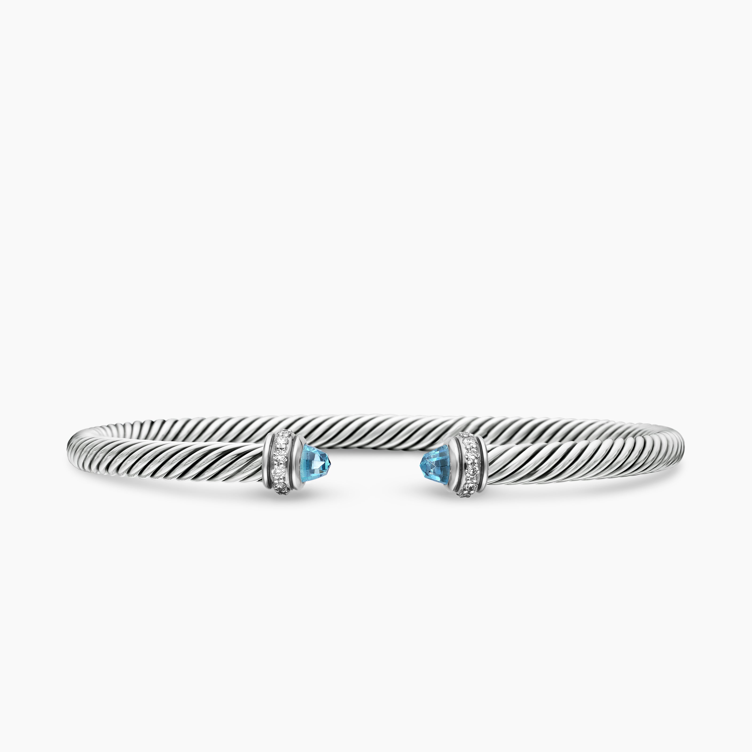 Womens Classic Cable Bracelet in Sterling Silver with Diamonds, 4mm