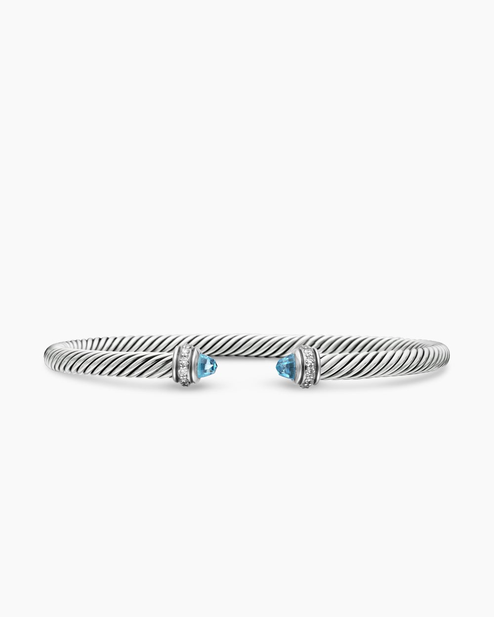 Womens Classic Cable Bracelet in Sterling Silver with Diamonds, 4mm