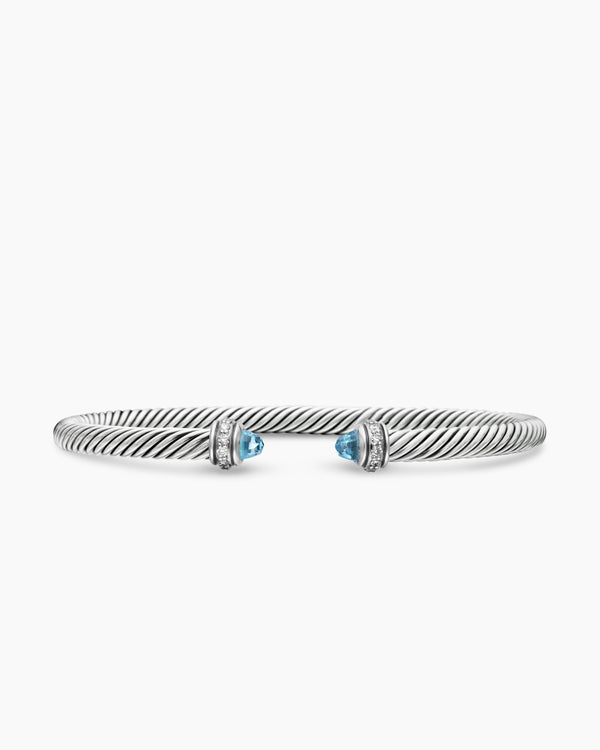 Classic Cable Bracelet in Sterling Silver with Diamonds, 4mm
