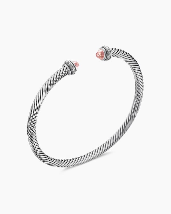 Classic Cable Bracelet in Sterling Silver with Diamonds, 4mm
