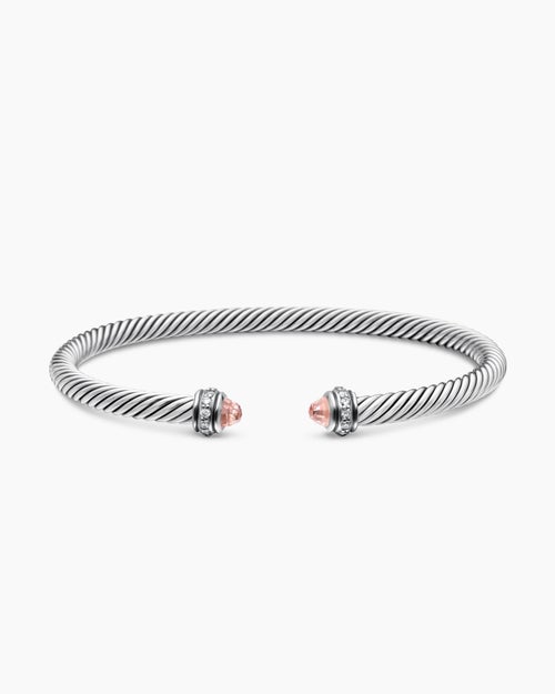 Womens Classic Cable Bracelet in Sterling Silver with Diamonds, 4mm