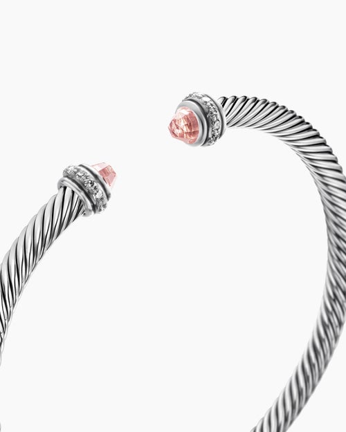 Womens Classic Cable Bracelet in Sterling Silver with Diamonds, 4mm