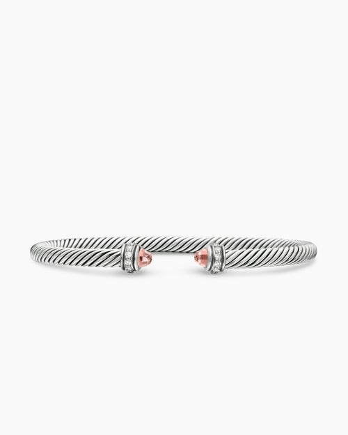 Womens Classic Cable Bracelet in Sterling Silver with Diamonds, 4mm