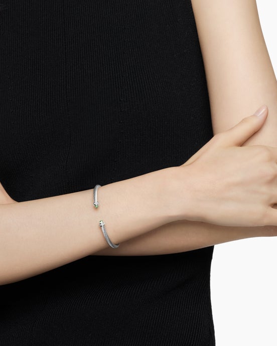 Classic Cable Bracelet in Sterling Silver with Prasiolite and Diamonds, 4mm