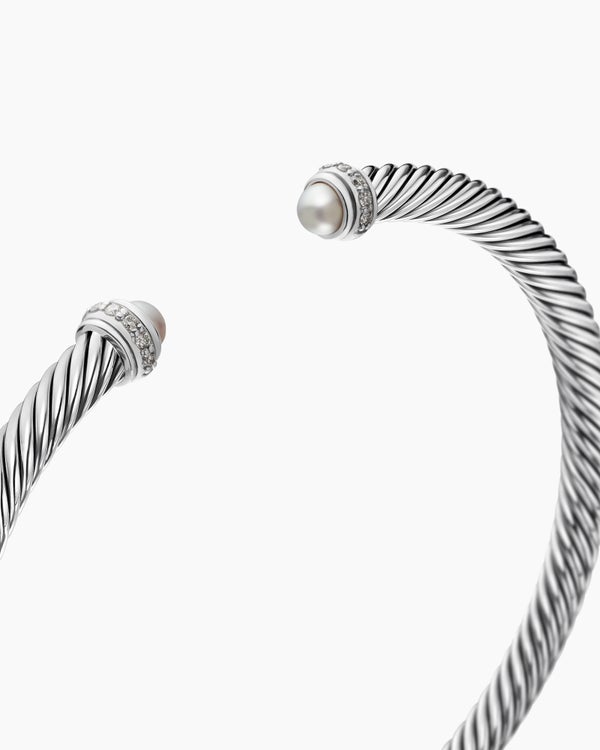 Classic Cable Bracelet in Sterling Silver with Diamonds, 4mm