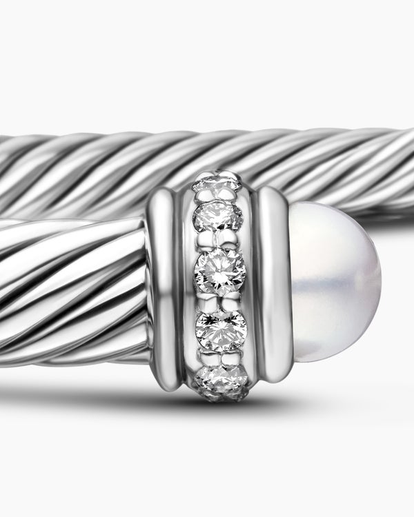 Classic Cable Bracelet in Sterling Silver with Diamonds, 4mm