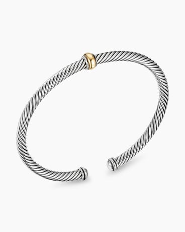 Classic Cable Station Bracelet in Sterling Silver with 18K Yellow Gold, 4mm