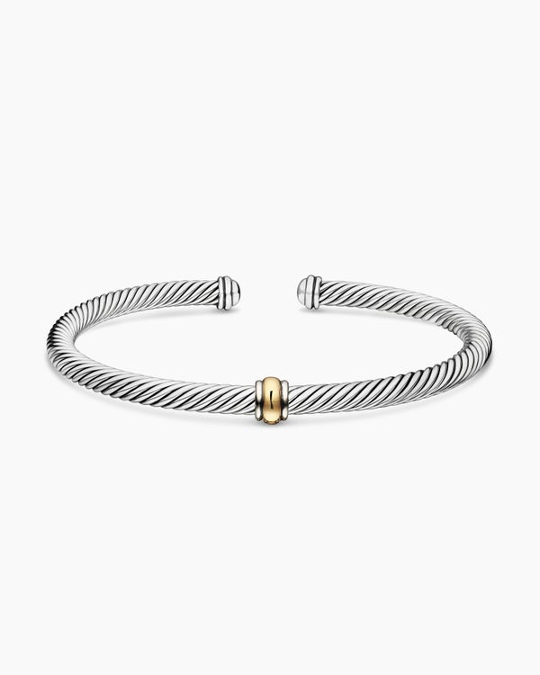 Bracelet à motif intercalé Classic Cable en argent sterling avec or jaune 18 carats, 4 mm
