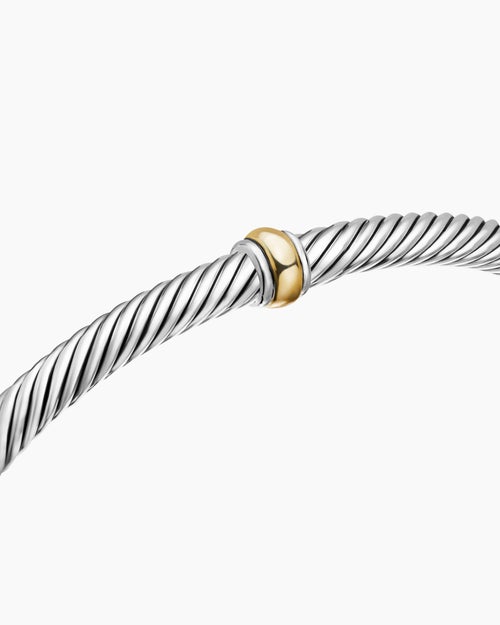 Womens Classic Cable Station Bracelet in Sterling Silver with 18K Yellow Gold, 4mm
