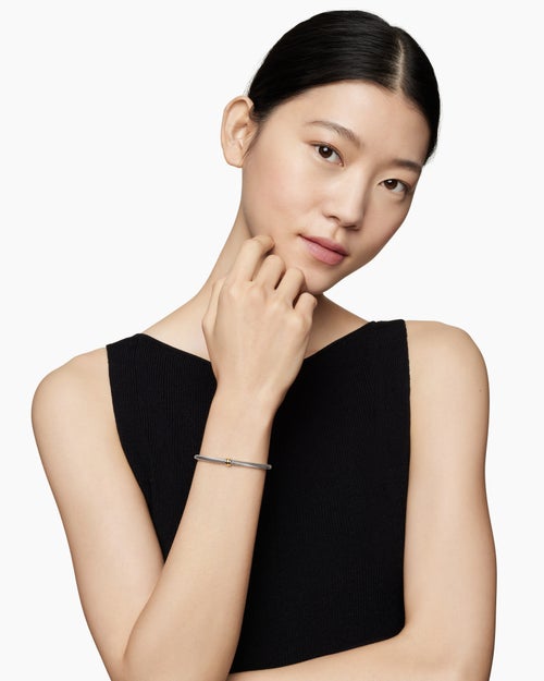 Womens Classic Cable Station Bracelet in Sterling Silver with 18K Yellow Gold, 4mm