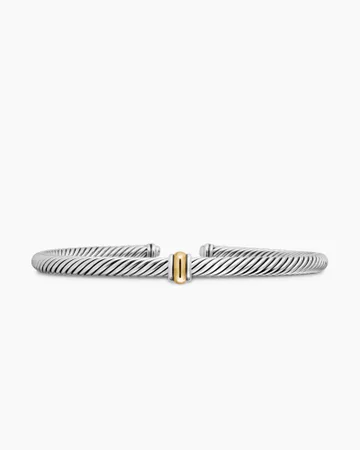 Classic Cable Station Bracelet in Sterling Silver with 18K Yellow Gold, 4mm
