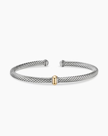 Classic Cable Station Bracelet in Sterling Silver with 18K Yellow Gold, 4mm