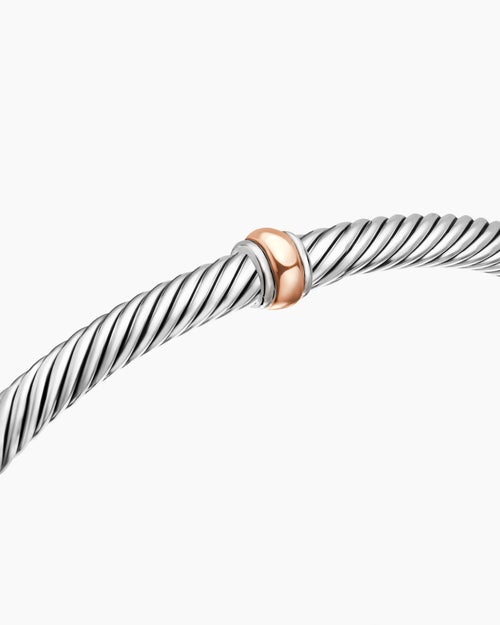 Womens Classic Cable Station Bracelet in Sterling Silver with 18K Rose Gold, 4mm