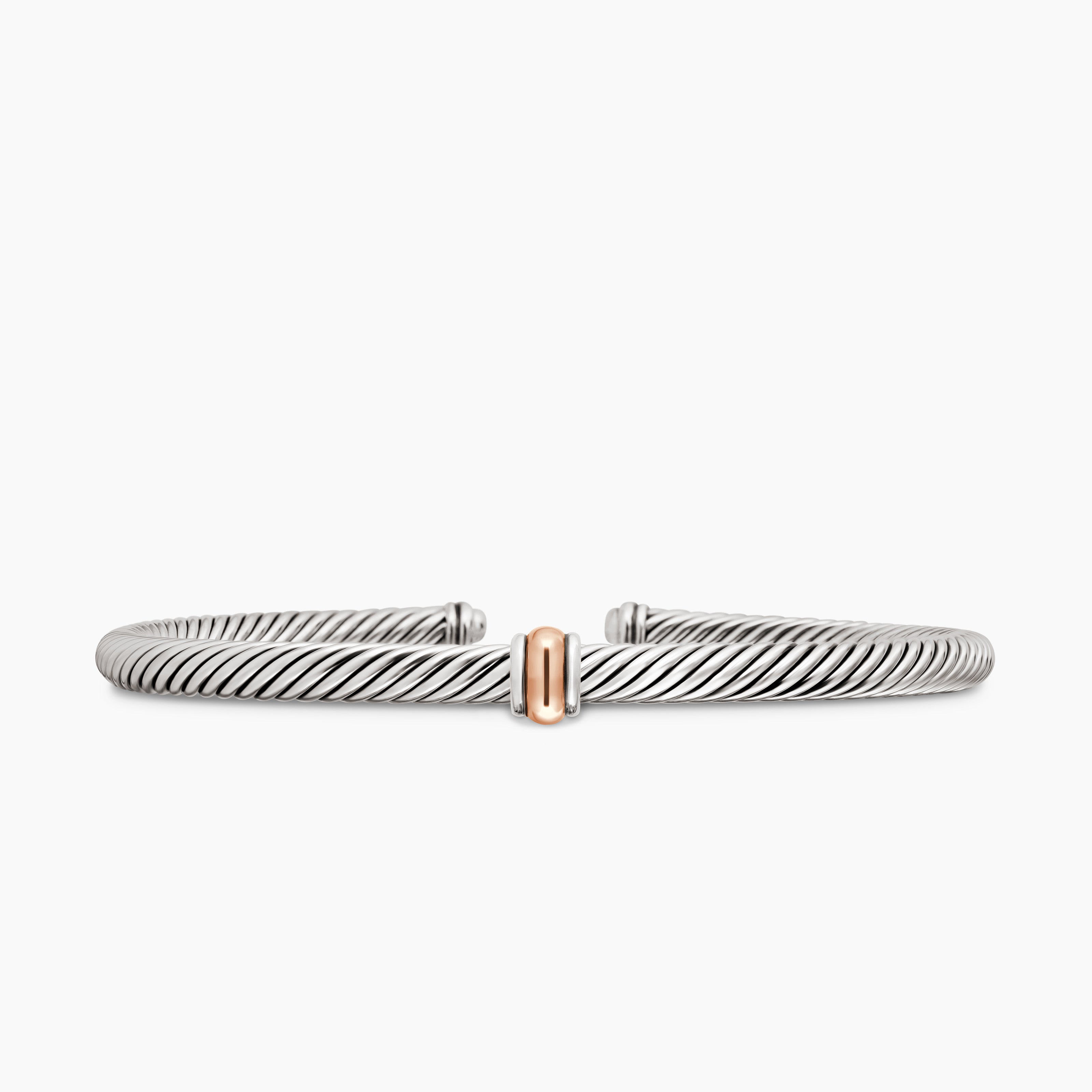 Womens Classic Cable Station Bracelet in Sterling Silver with 18K Rose Gold, 4mm
