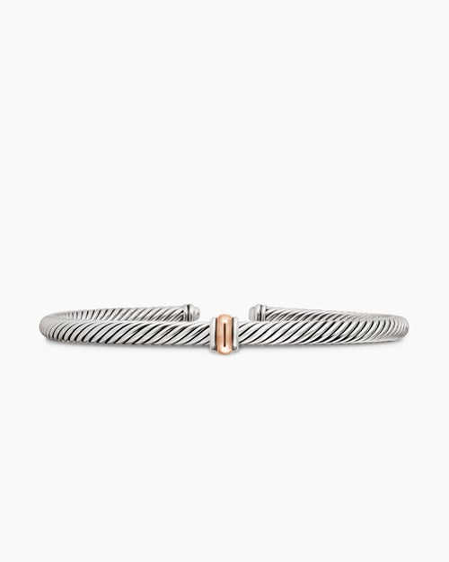 Womens Classic Cable Station Bracelet in Sterling Silver with 18K Rose Gold, 4mm