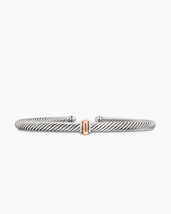 Classic Cable Station Bracelet in Sterling Silver with 18K Rose Gold, 4mm