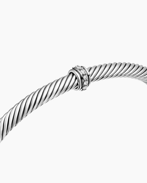 Womens Classic Cable Station Bracelet in Sterling Silver with Diamonds, 4mm