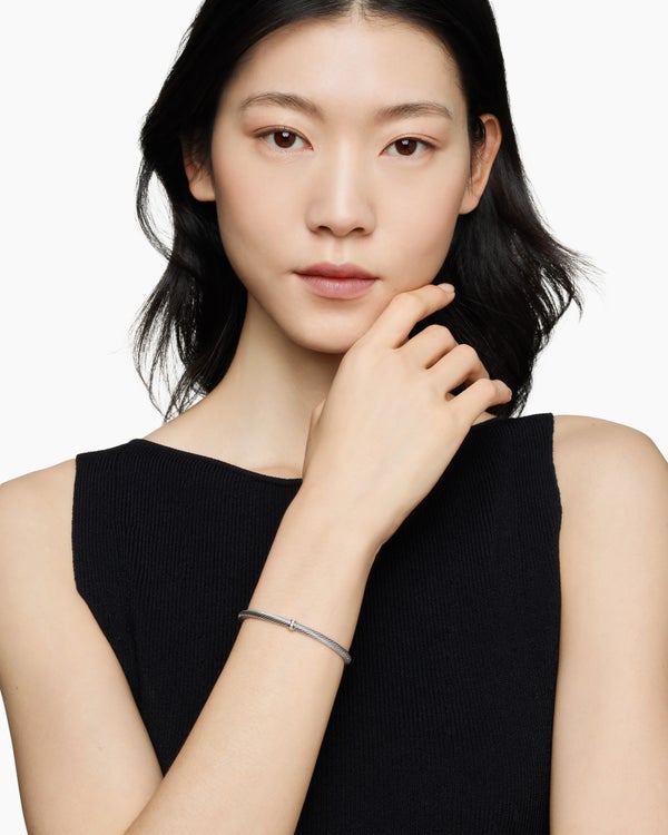 Bracelet Buckle Classic Cable en argent sterling avec pavé de diamants, 3 mm