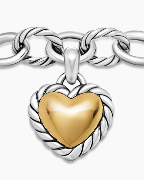 Womens Cable Collectibles Cookie Classic Heart Bracelet in Sterling Silver with 18K Yellow Gold, 4.5mm