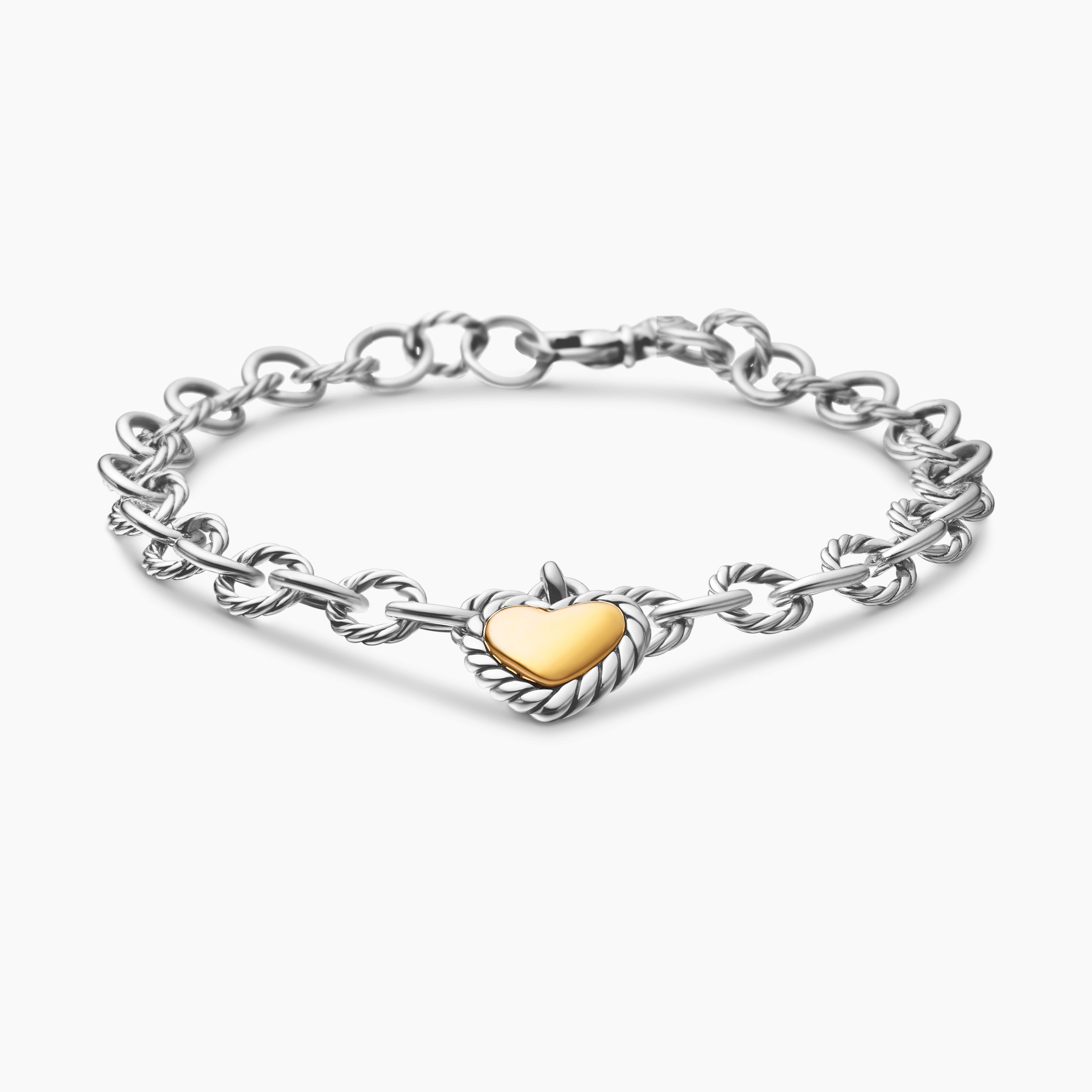 Womens Cable Collectibles Cookie Classic Heart Bracelet in Sterling Silver with 18ct Yellow Gold, 4.5mm