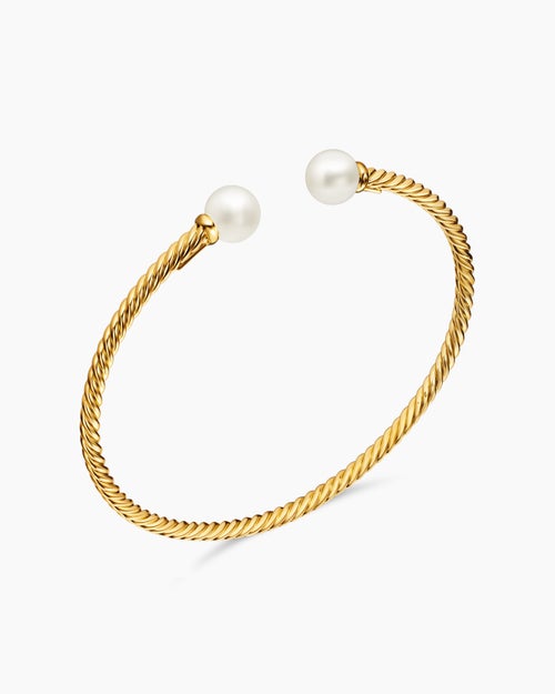 Womens Solari Cablespira® Bracelet in 18K Yellow Gold with Pearls, 2.6mm