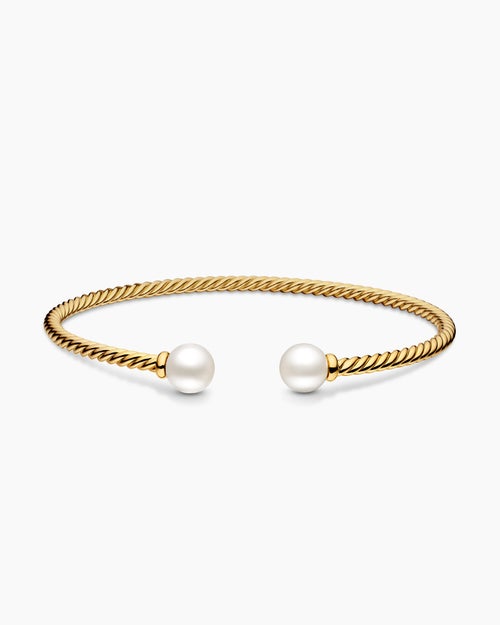 Womens Solari Cablespira® Bracelet in 18K Yellow Gold with Pearls, 2.6mm