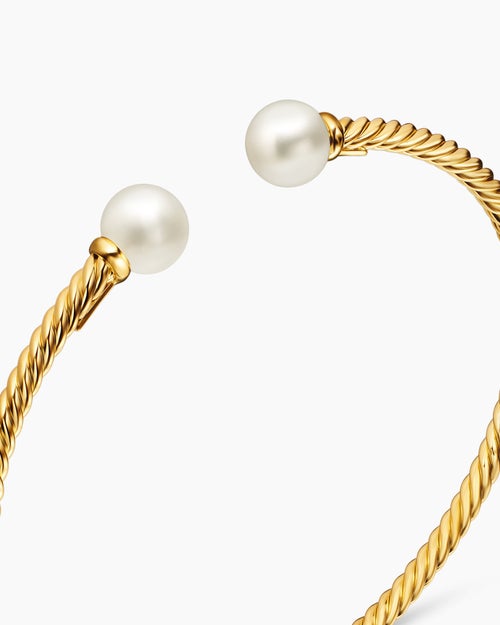 Womens Solari Cablespira® Bracelet in 18K Yellow Gold with Pearls, 2.6mm