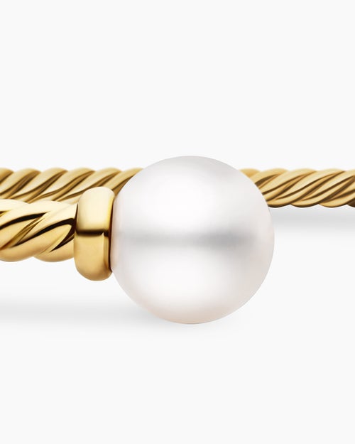 Womens Solari Cablespira® Bracelet in 18K Yellow Gold with Pearls, 2.6mm