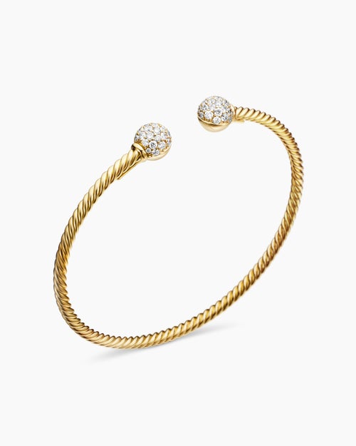Womens Solari Cablespira Bracelet in 18K Yellow Gold with Diamonds, 2.6mm