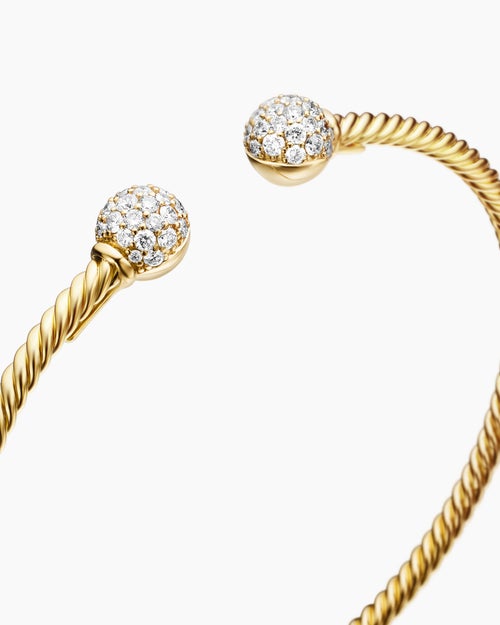 Womens Solari Cablespira Bracelet in 18K Yellow Gold with Diamonds, 2.6mm