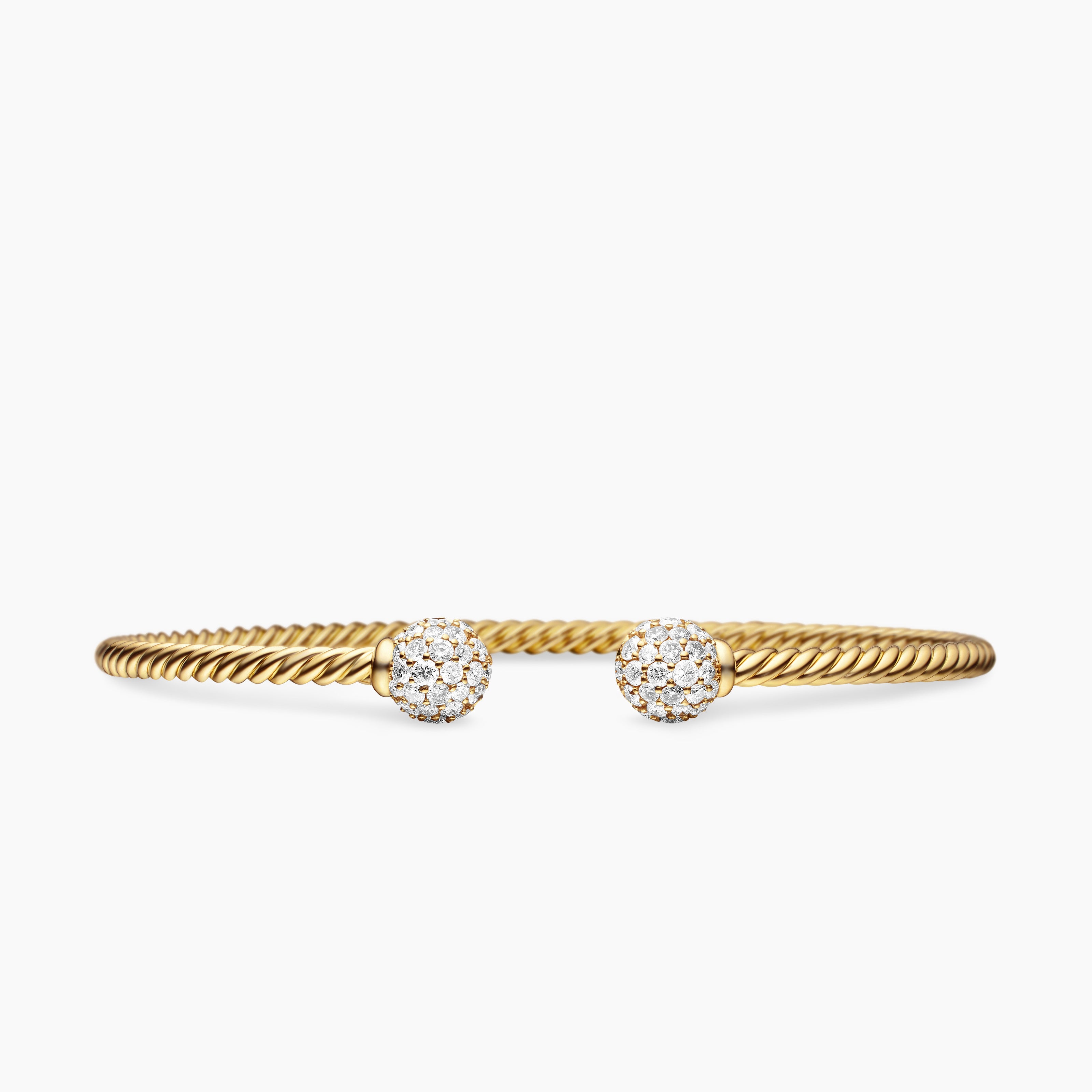 Womens Solari Cablespira Bracelet in 18K Yellow Gold with Diamonds, 2.6mm