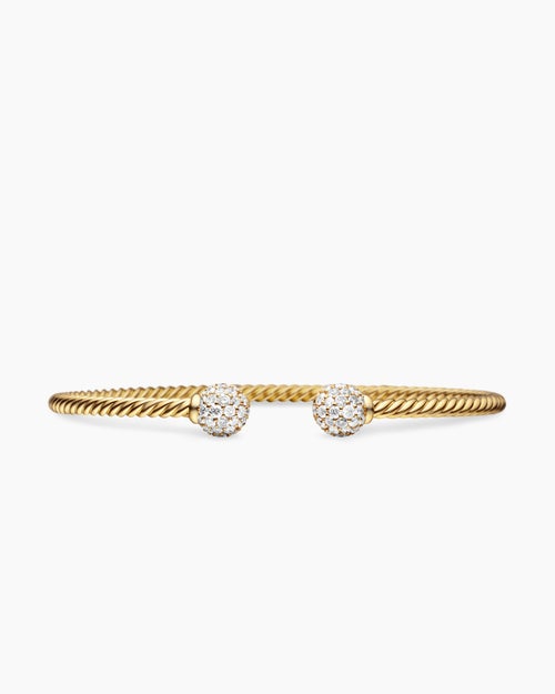 Womens Solari Cablespira Bracelet in 18K Yellow Gold with Diamonds, 2.6mm