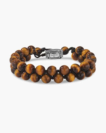 Spiritual Beads Two Row Woven Bracelet in Sterling Silver with Tiger’s Eye, 8mm