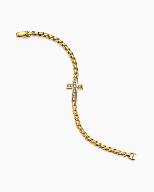 Mens Cross Station Bracelet in 18K Yellow Gold, 5mm