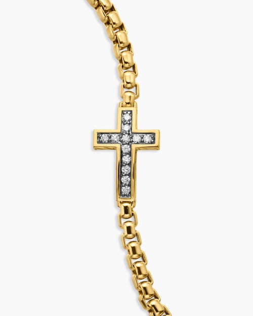 Mens Cross Station Bracelet in 18K Yellow Gold, 5mm