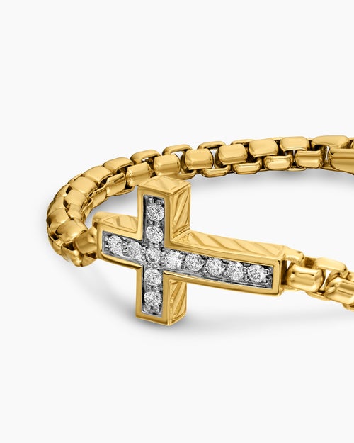 Mens Cross Station Bracelet in 18K Yellow Gold, 5mm