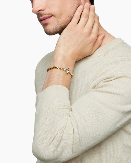 Mens Cross Station Bracelet in 18K Yellow Gold, 5mm