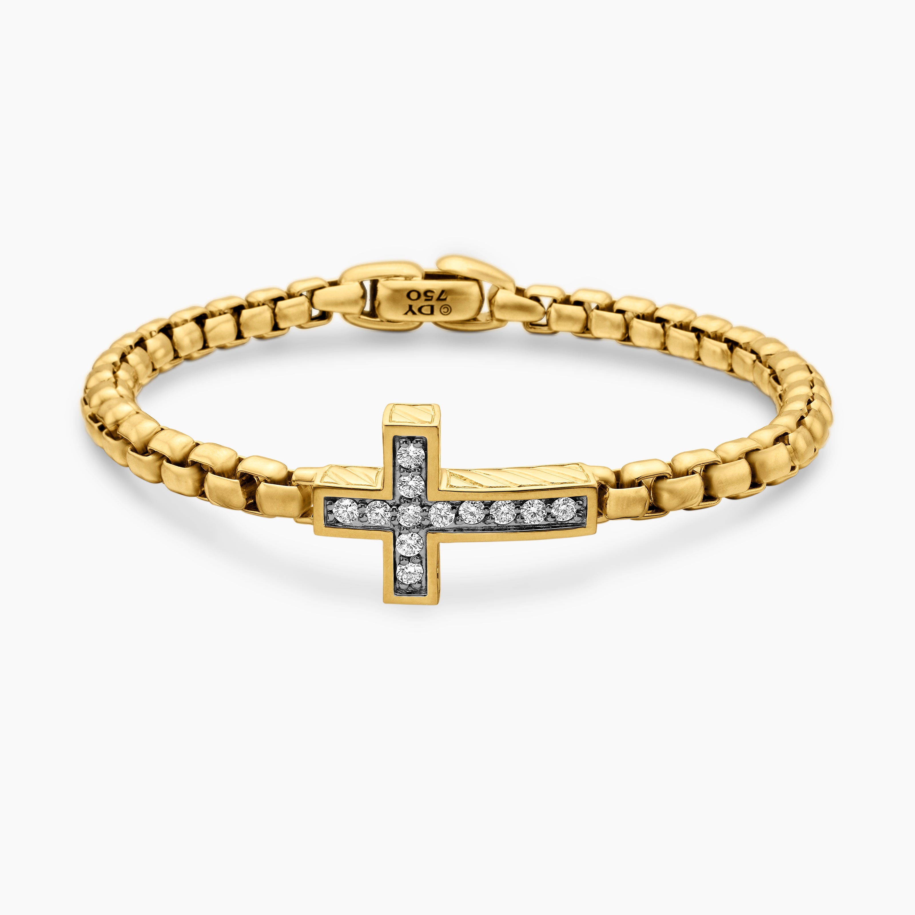 Mens Cross Station Bracelet in 18K Yellow Gold, 5mm